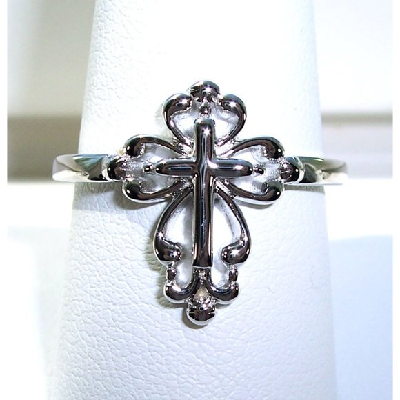 925 STERLING SILVER Cross High Polished Ring - Picture 1 of 14